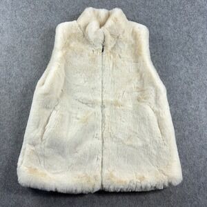 MAPSI Womens M/L Faux Fur Zip Up Vest Cream Ivory One Size OS Sleeveless Jacket